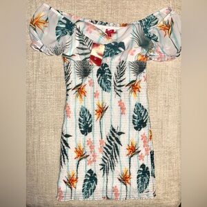 GUESS Tropical Smocked Off-Shoulder Dress | NWT | Size M | Cottagecore Summer